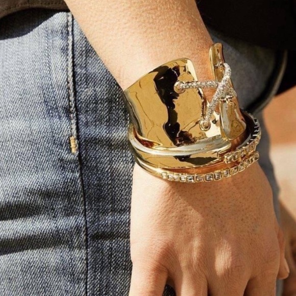 ALEXIS BITTAR• Solanales Gold Silver Crystal Lace Up Corset Cuff Bracelet - Picture 7 of 12